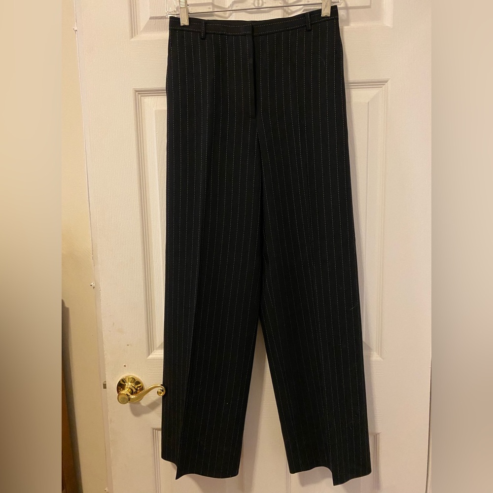Ann Taylor Black Pinstripe Wool Blend Black Trousers